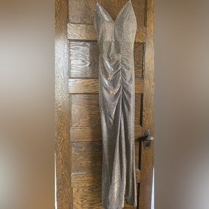 Emerald Sundae bronze gold sparkly prom dress with slit xs NEW